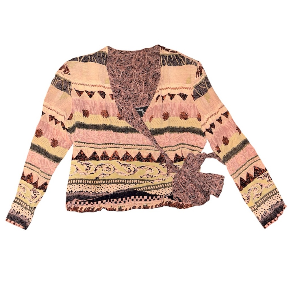 Vintage Susan Burrowes Laura Kieffer Art Knit Wrap Tie Top Boho Southwest